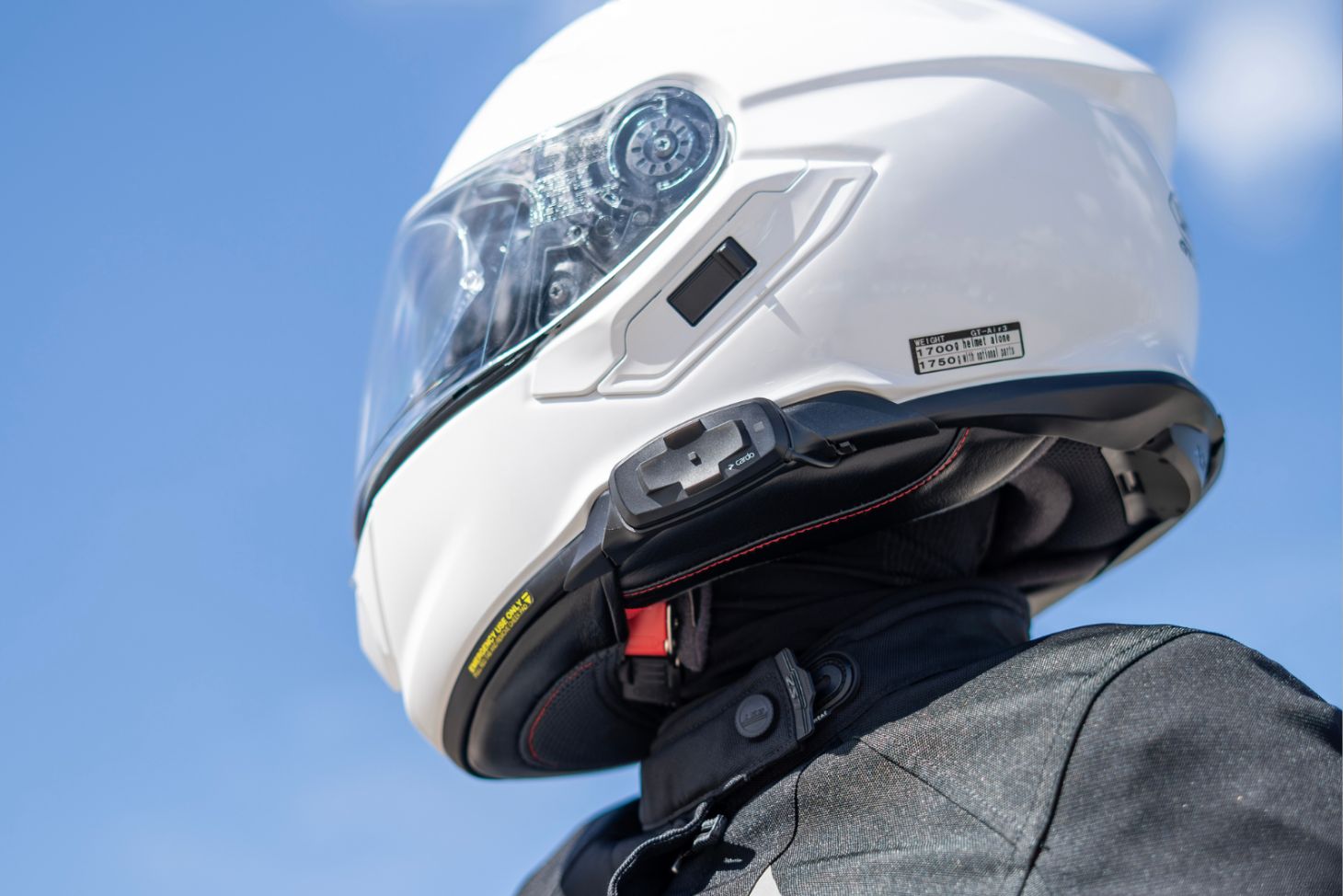 Cardo SHOEI PACKTALK-S installed on SHOEI helmet