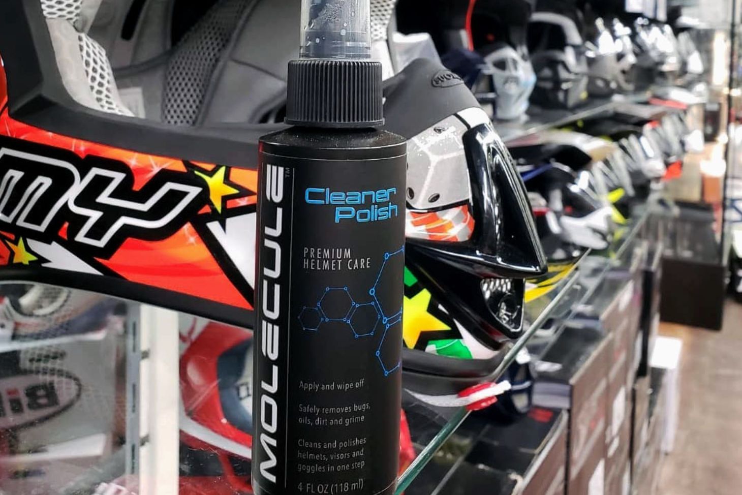 Applying Molecule Helmet Cleaner and Polish