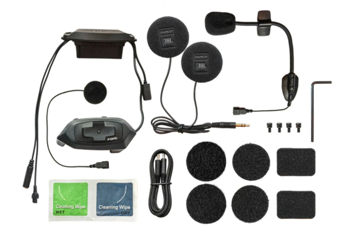 Cardo HJC 4X components and JBL speaker system