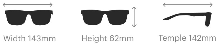 Hudson dimensions: width 143mm, height 62mm, temple 142mm