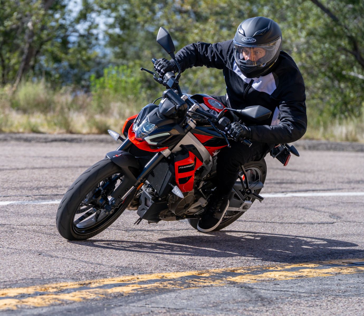 NORU rider on a sport motorcycle