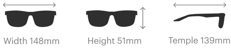 Renshaw dimensions: width 148mm, height 51mm, temple 139mm